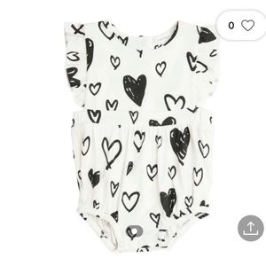 Angel Dear “hearts” sunsuit in black & white 3-6 mo